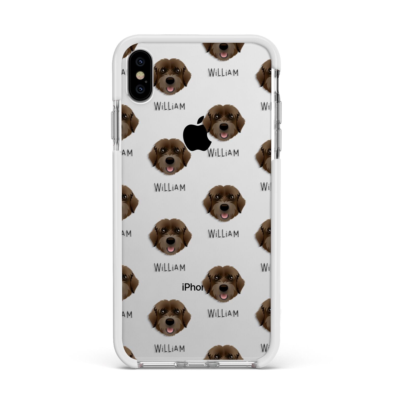 Portuguese Water Dog Icon with Name Apple iPhone Xs Max Impact Case White Edge on Silver Phone