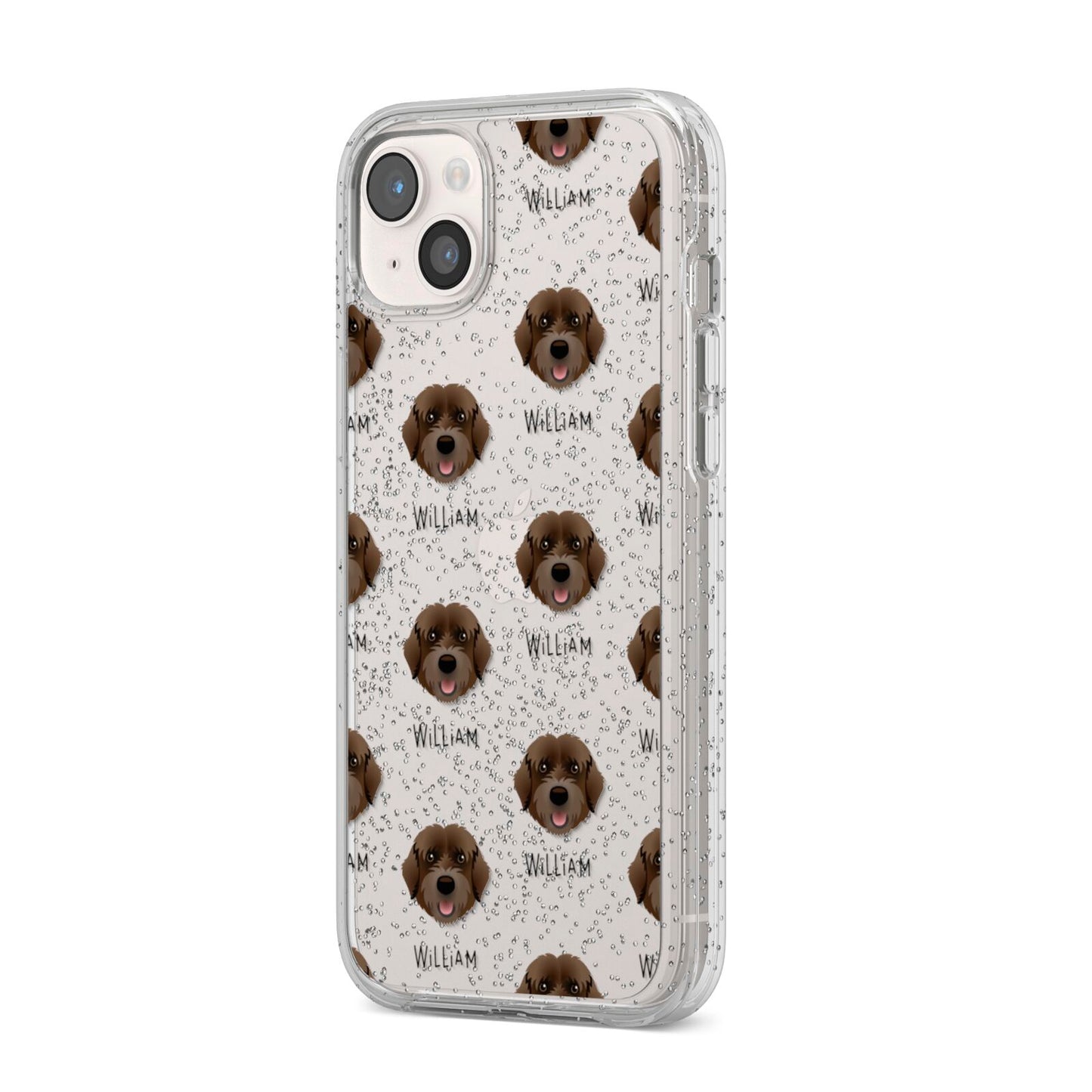 Portuguese Water Dog Icon with Name iPhone 14 Plus Glitter Tough Case Starlight Angled Image