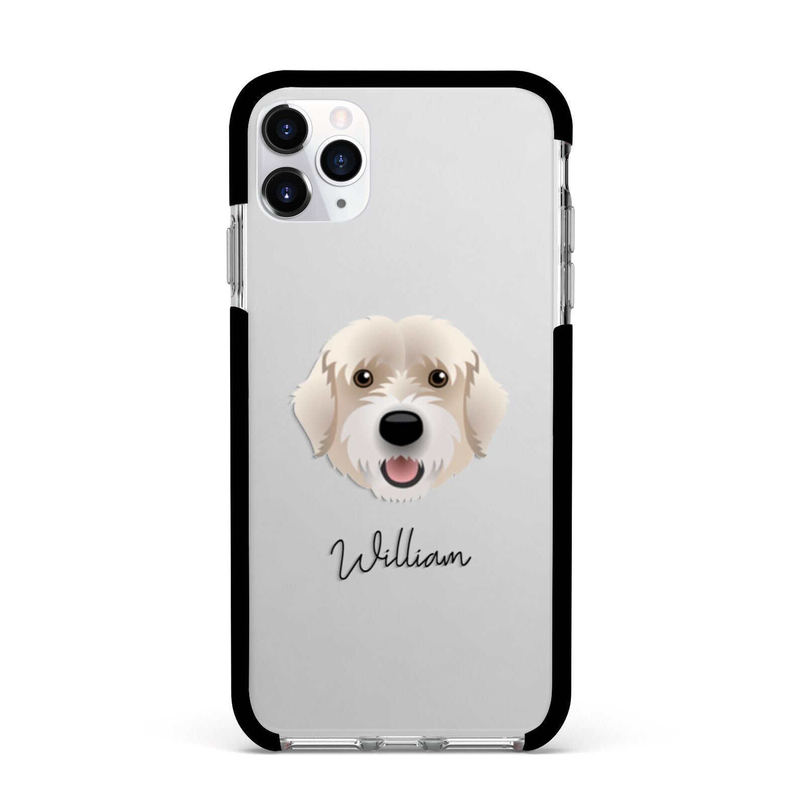 Portuguese Water Dog Personalised Apple iPhone 11 Pro Max in Silver with Black Impact Case