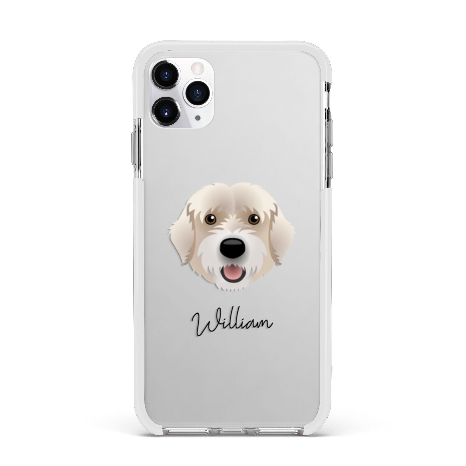 Portuguese Water Dog Personalised Apple iPhone 11 Pro Max in Silver with White Impact Case