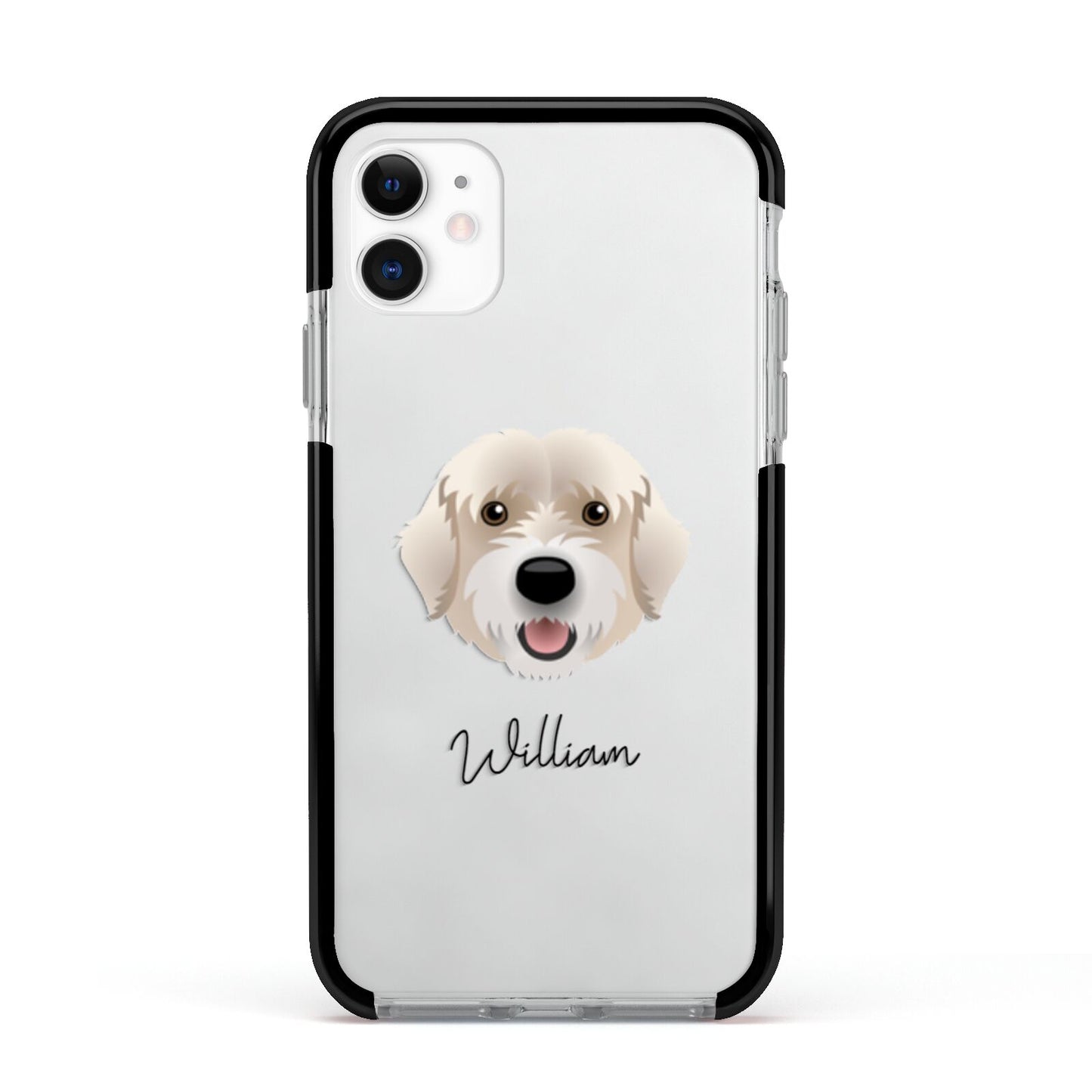 Portuguese Water Dog Personalised Apple iPhone 11 in White with Black Impact Case
