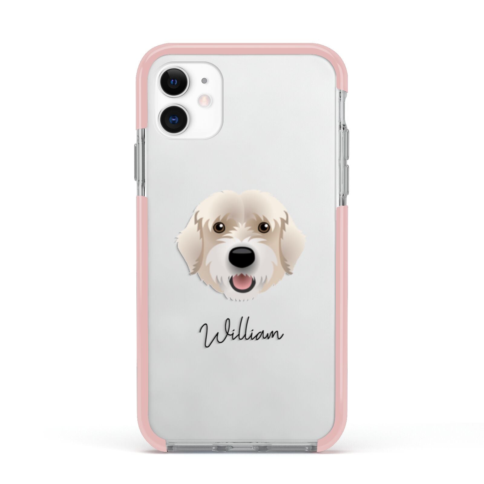 Portuguese Water Dog Personalised Apple iPhone 11 in White with Pink Impact Case