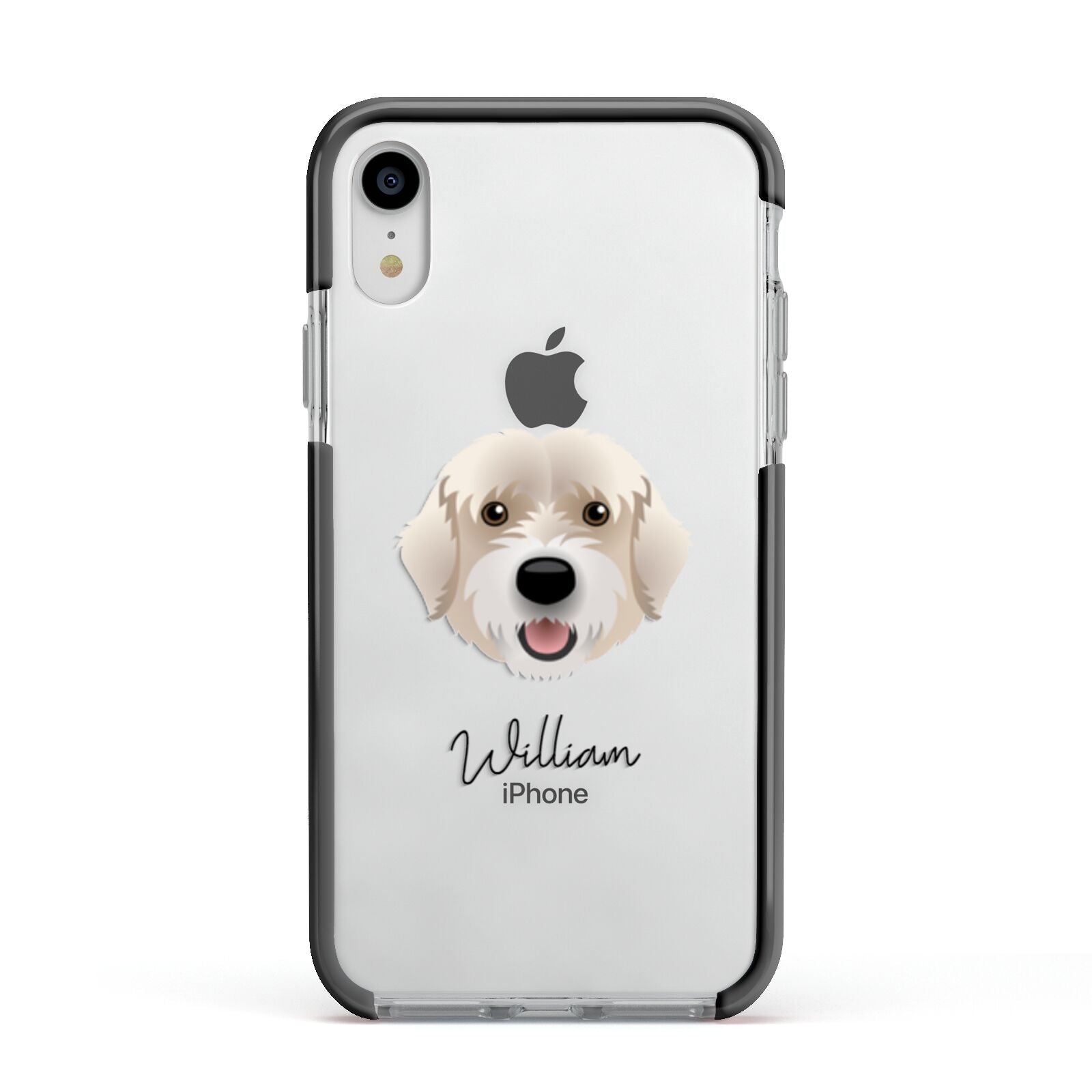 Portuguese Water Dog Personalised Apple iPhone XR Impact Case Black Edge on Silver Phone