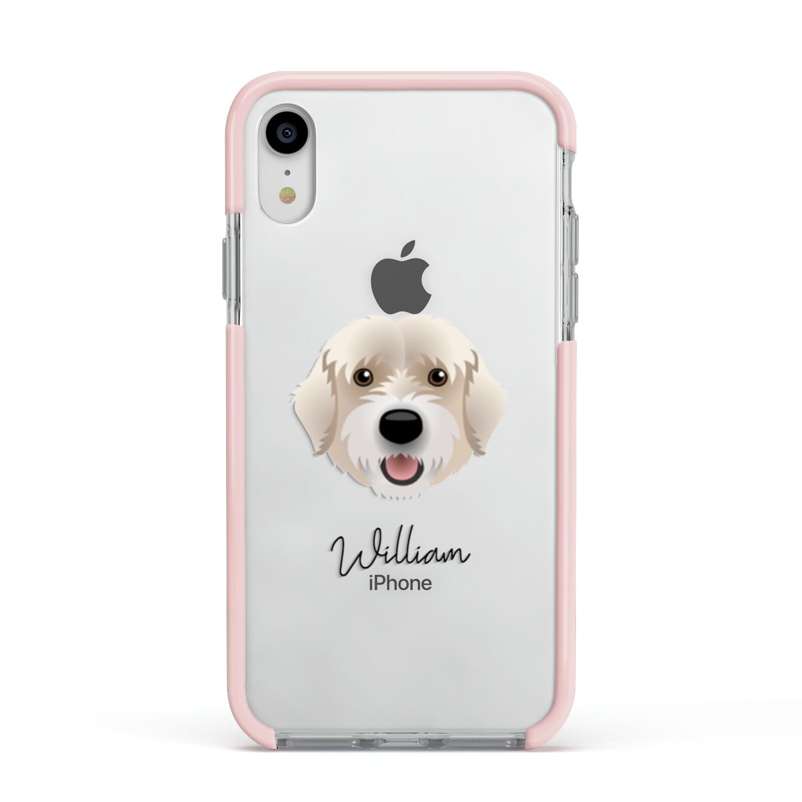 Portuguese Water Dog Personalised Apple iPhone XR Impact Case Pink Edge on Silver Phone
