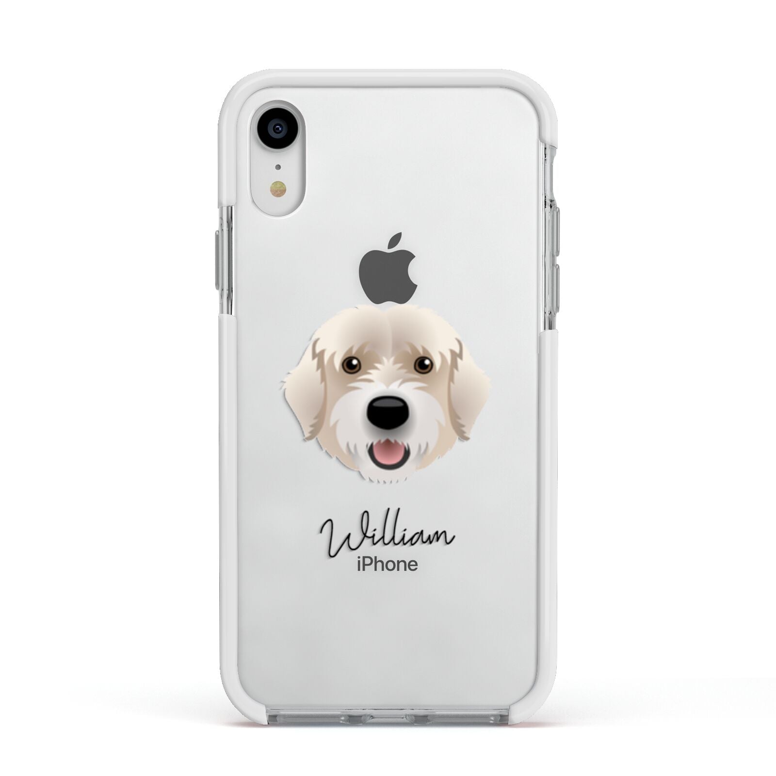 Portuguese Water Dog Personalised Apple iPhone XR Impact Case White Edge on Silver Phone