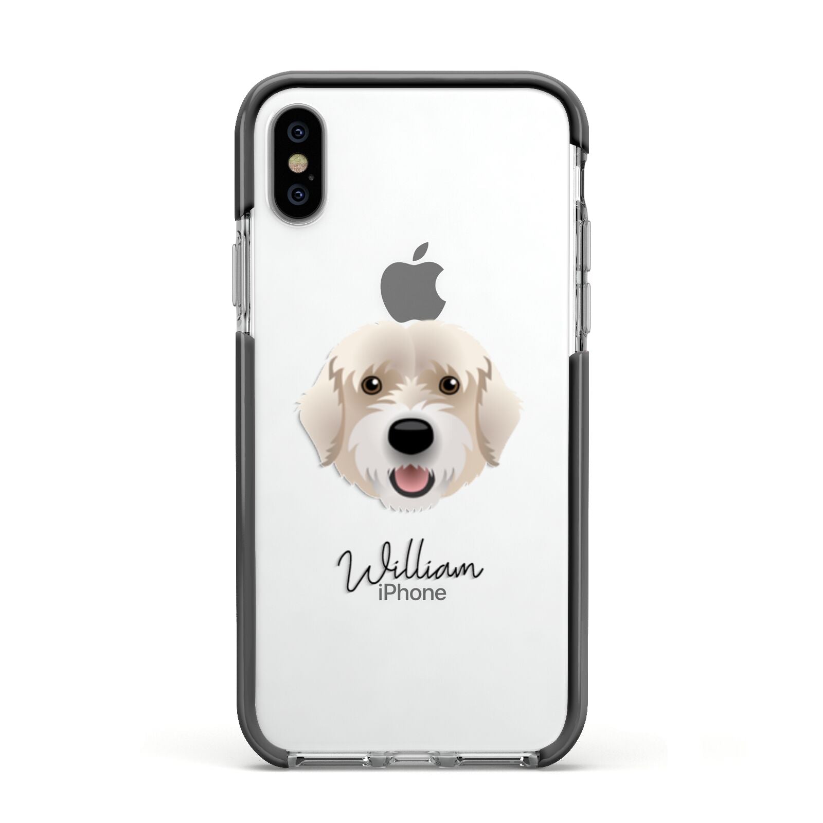 Portuguese Water Dog Personalised Apple iPhone Xs Impact Case Black Edge on Silver Phone