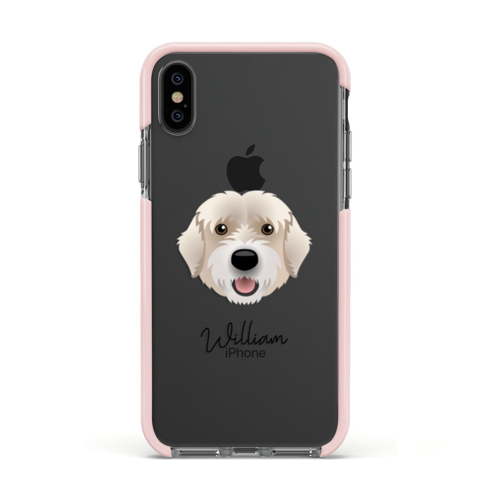 Portuguese Water Dog Personalised Apple iPhone Xs Impact Case Pink Edge on Black Phone
