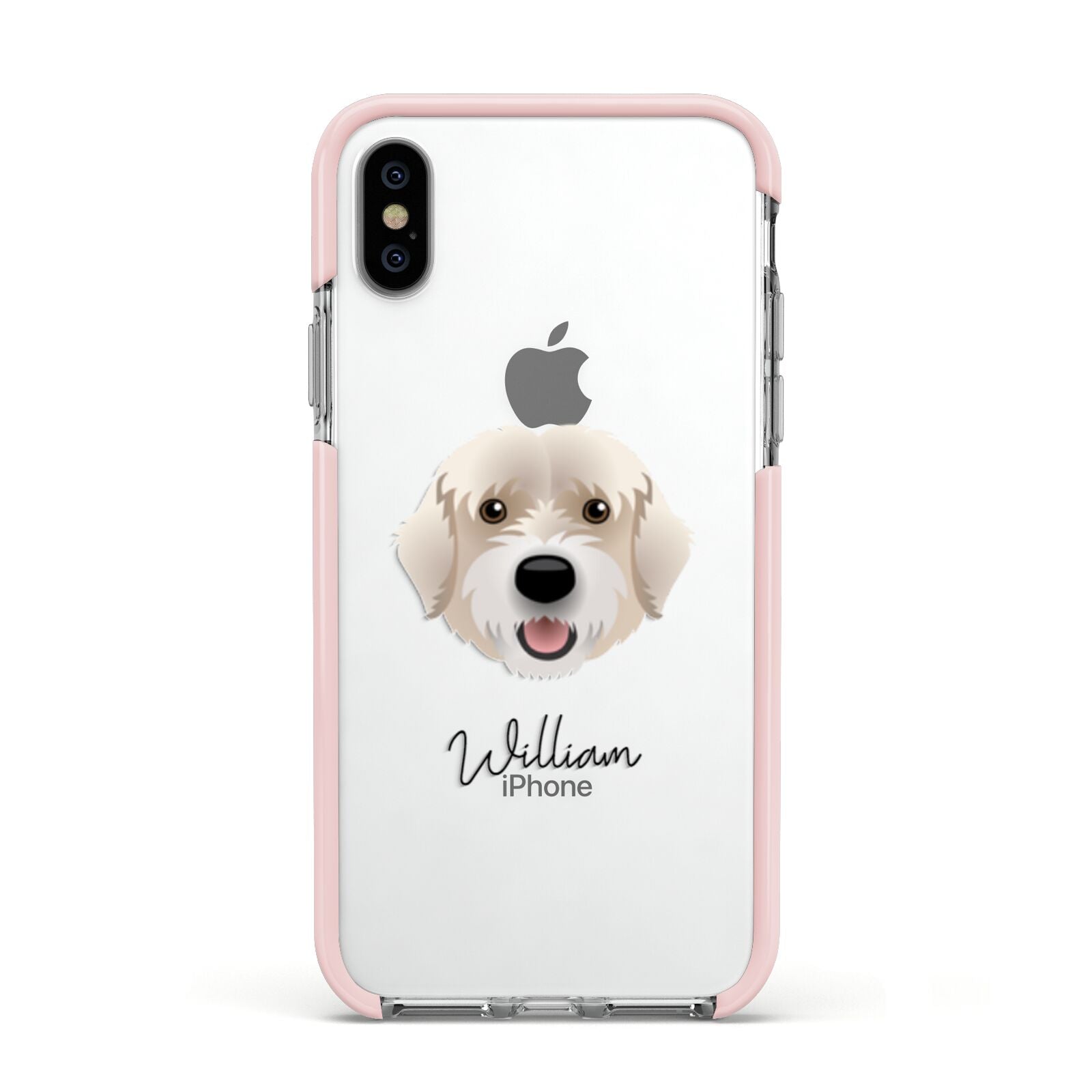 Portuguese Water Dog Personalised Apple iPhone Xs Impact Case Pink Edge on Silver Phone