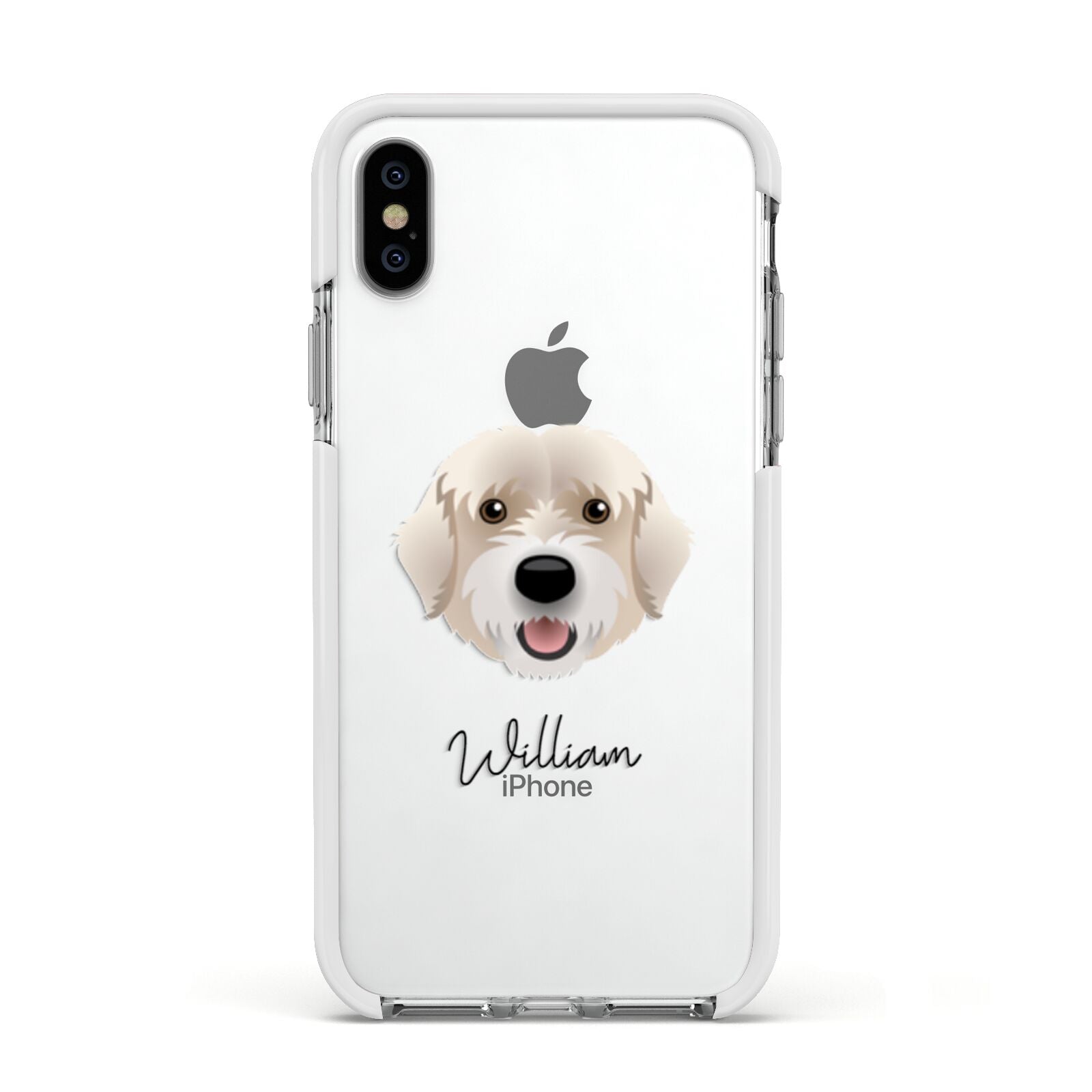 Portuguese Water Dog Personalised Apple iPhone Xs Impact Case White Edge on Silver Phone