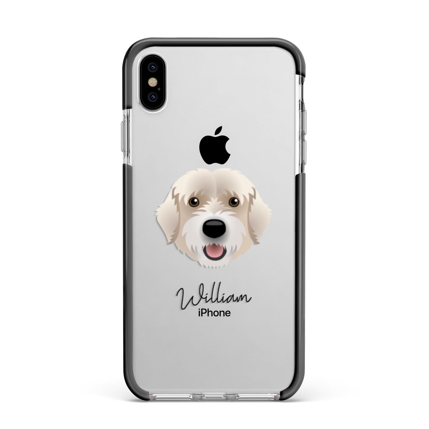 Portuguese Water Dog Personalised Apple iPhone Xs Max Impact Case Black Edge on Silver Phone