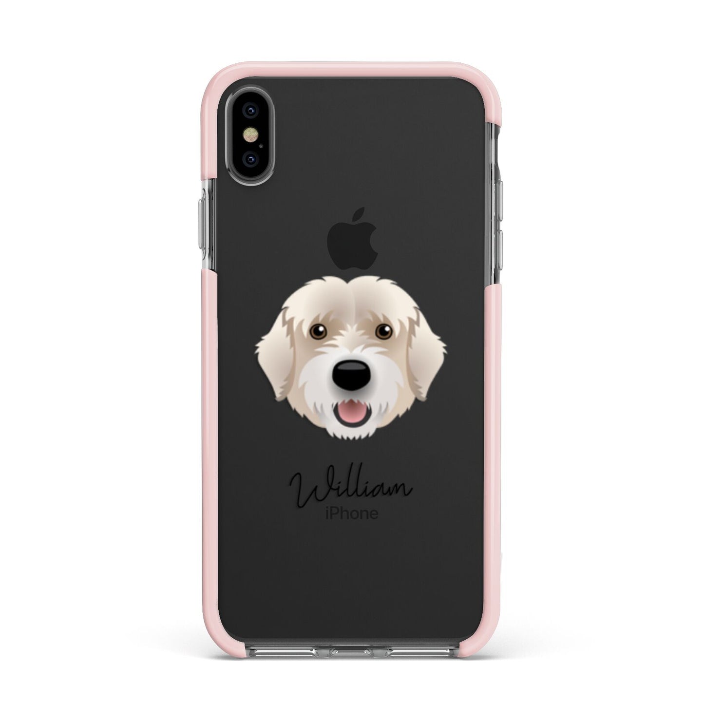 Portuguese Water Dog Personalised Apple iPhone Xs Max Impact Case Pink Edge on Black Phone