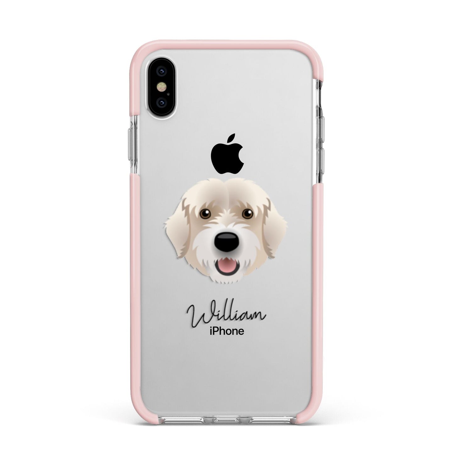 Portuguese Water Dog Personalised Apple iPhone Xs Max Impact Case Pink Edge on Silver Phone