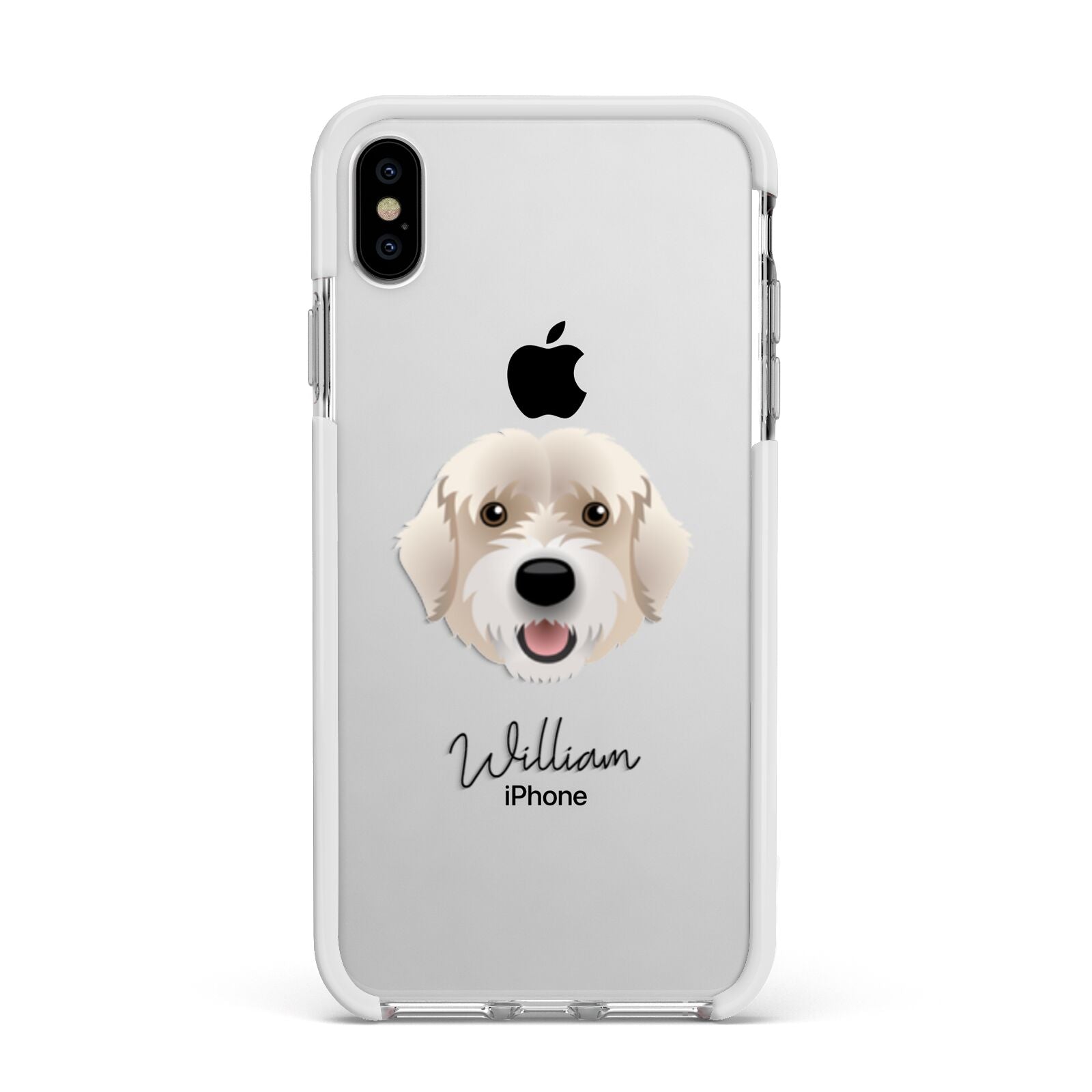 Portuguese Water Dog Personalised Apple iPhone Xs Max Impact Case White Edge on Silver Phone