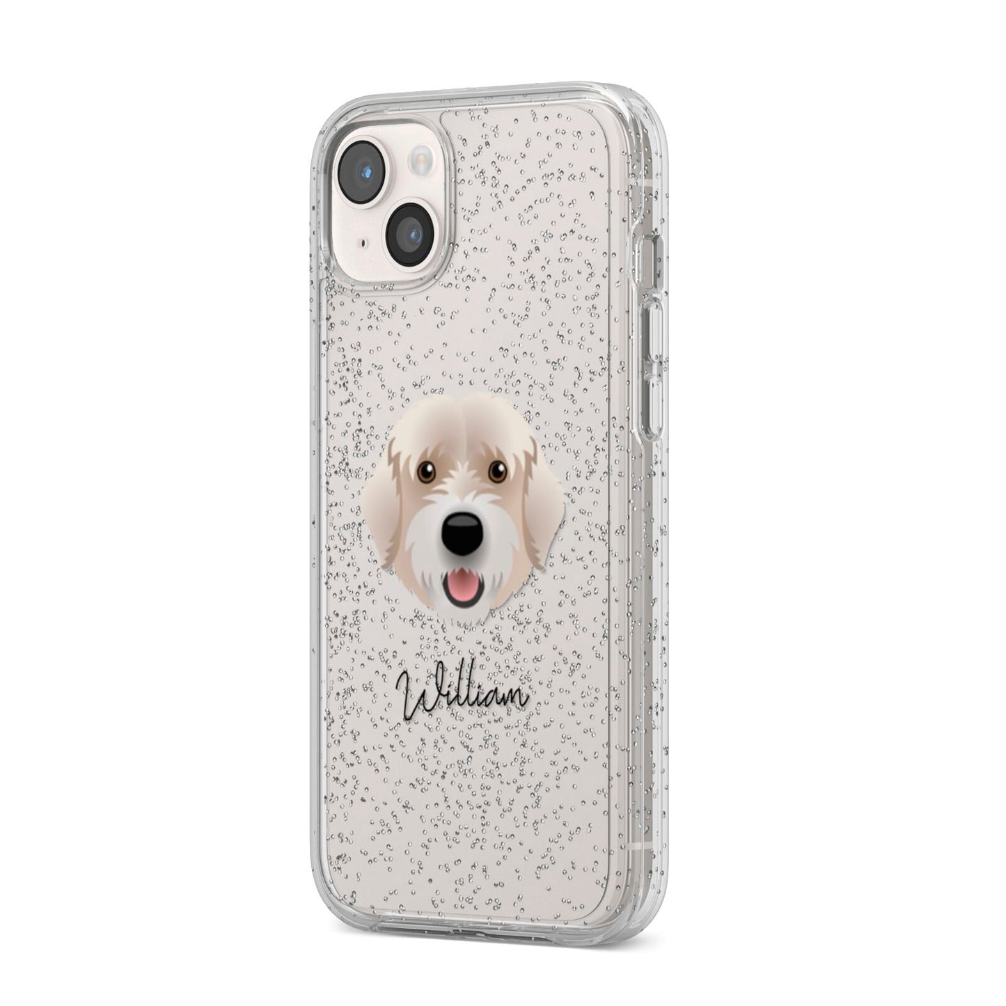Portuguese Water Dog Personalised iPhone 14 Plus Glitter Tough Case Starlight Angled Image