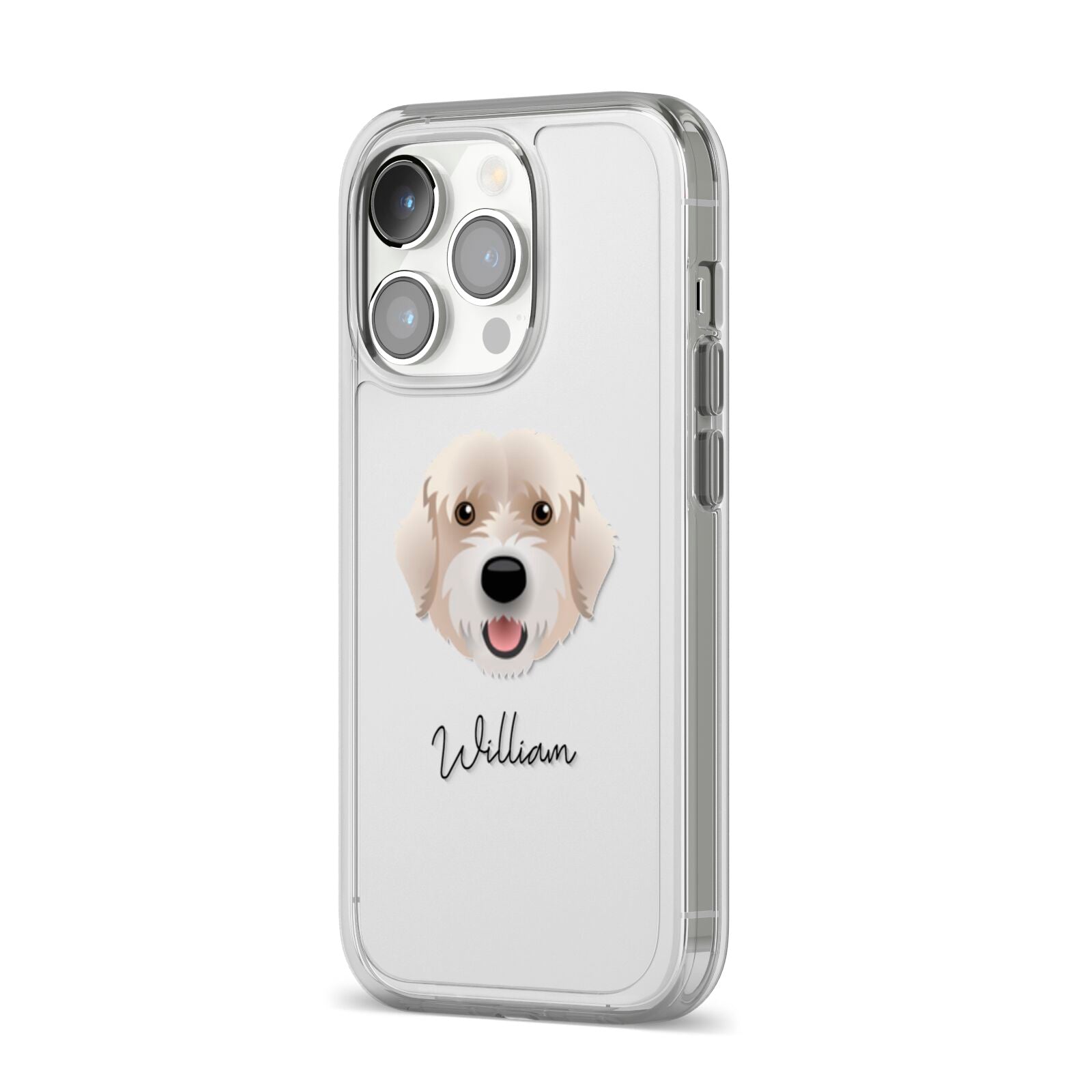 Portuguese Water Dog Personalised iPhone 14 Pro Clear Tough Case Silver Angled Image