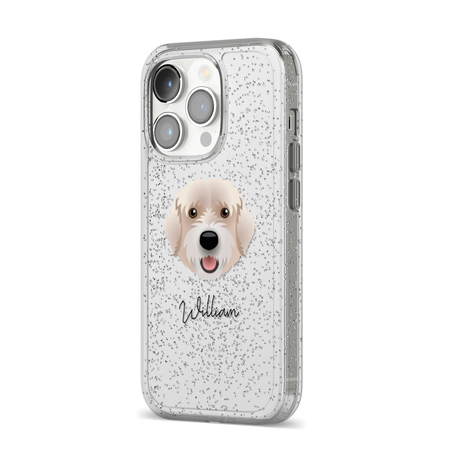 Portuguese Water Dog Personalised iPhone 14 Pro Glitter Tough Case Silver Angled Image