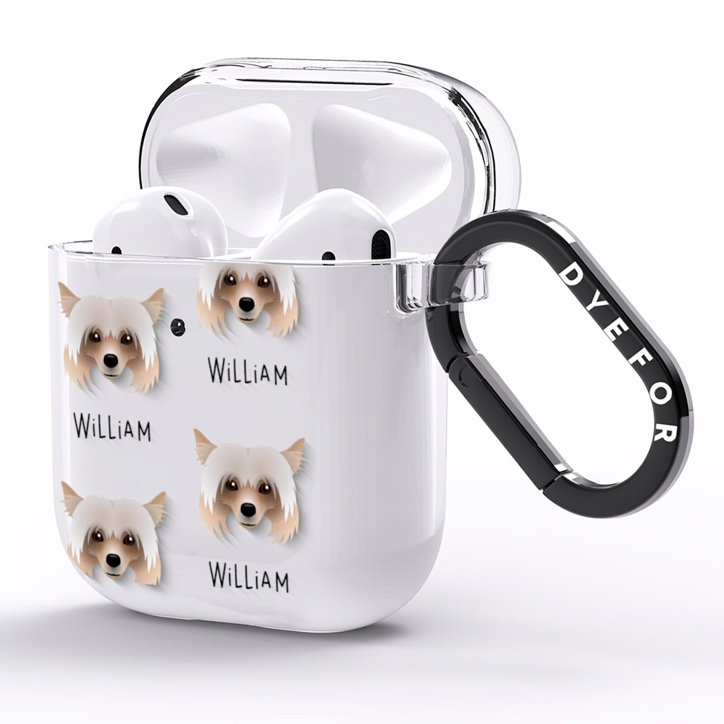 Powderpuff Chinese Crested Icon with Name AirPods Clear Case Side Image