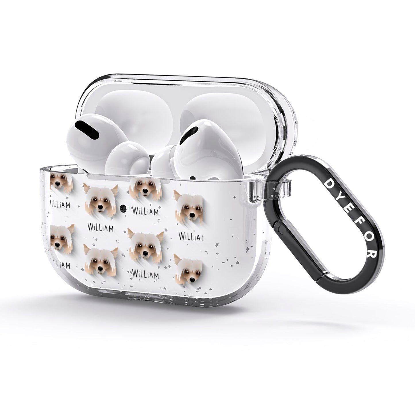 Powderpuff Chinese Crested Icon with Name AirPods Glitter Case 3rd Gen Side Image