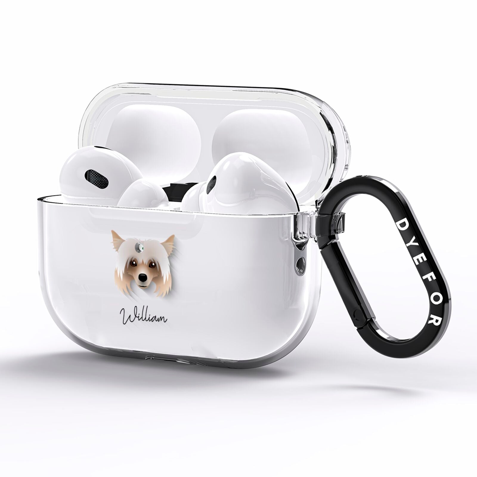 Powderpuff Chinese Crested Personalised AirPods Pro Clear Case Side Image