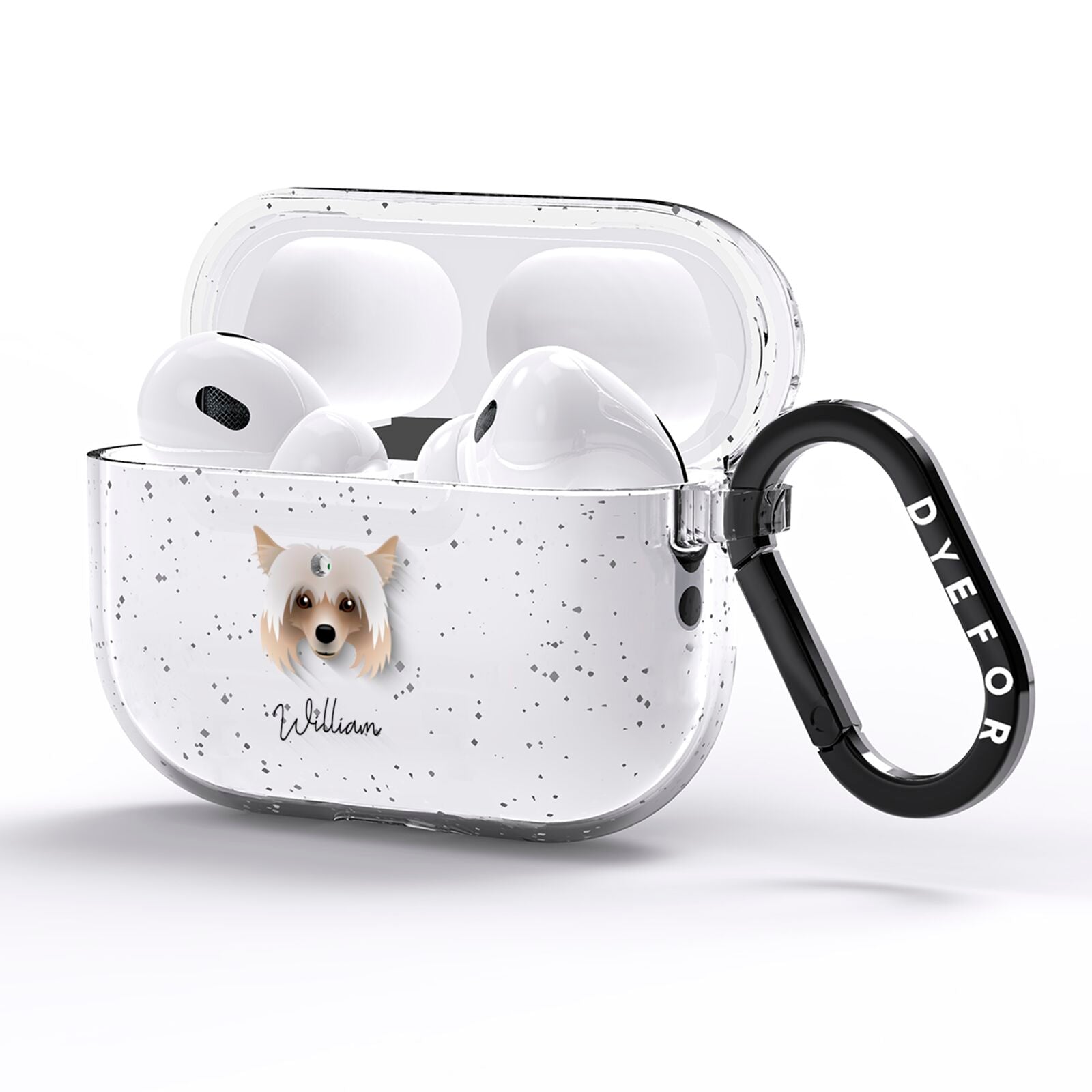 Powderpuff Chinese Crested Personalised AirPods Pro Glitter Case Side Image