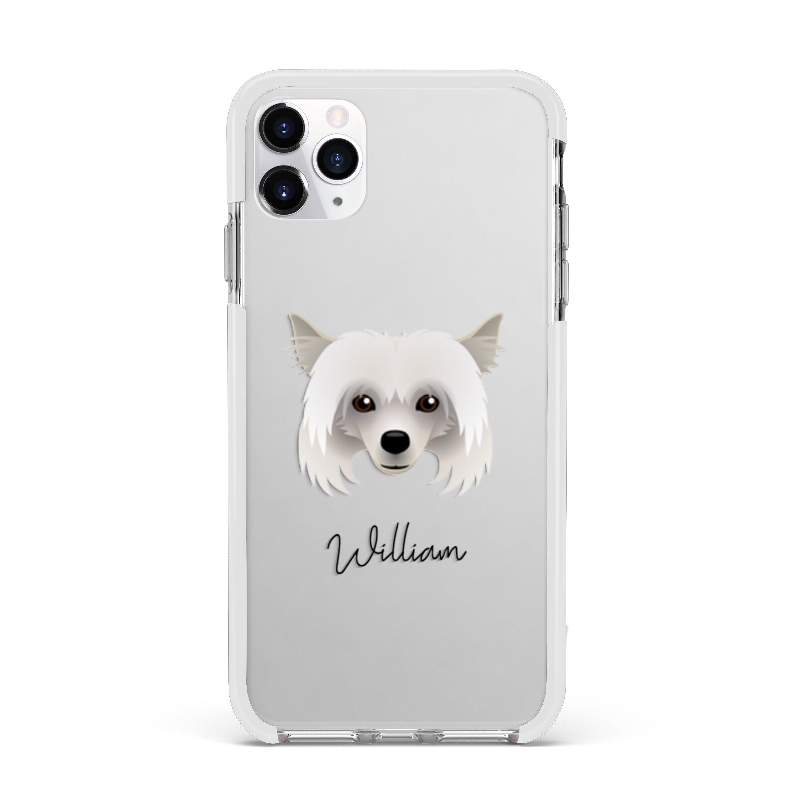 Powderpuff Chinese Crested Personalised Apple iPhone 11 Pro Max in Silver with White Impact Case