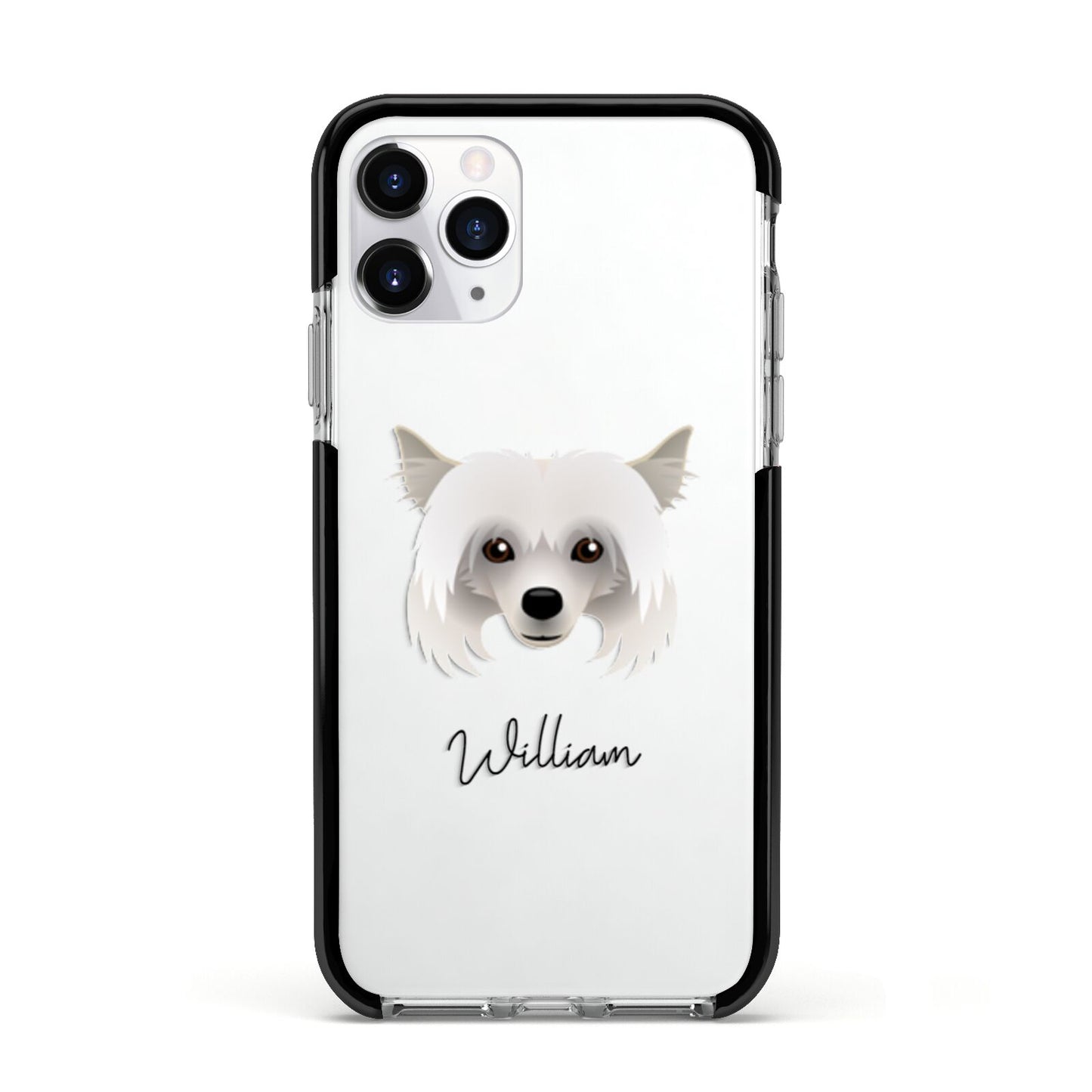 Powderpuff Chinese Crested Personalised Apple iPhone 11 Pro in Silver with Black Impact Case