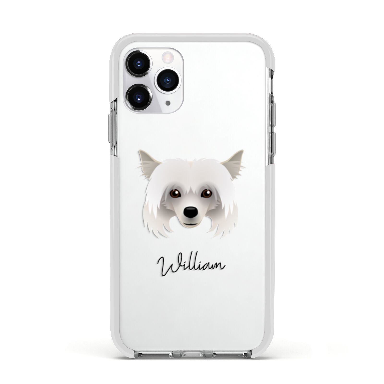 Powderpuff Chinese Crested Personalised Apple iPhone 11 Pro in Silver with White Impact Case