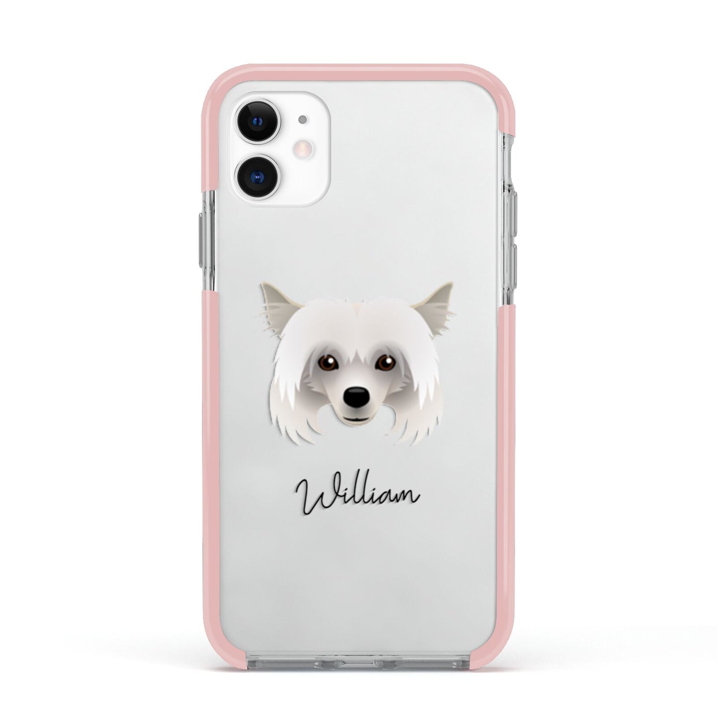 Powderpuff Chinese Crested Personalised Apple iPhone 11 in White with Pink Impact Case