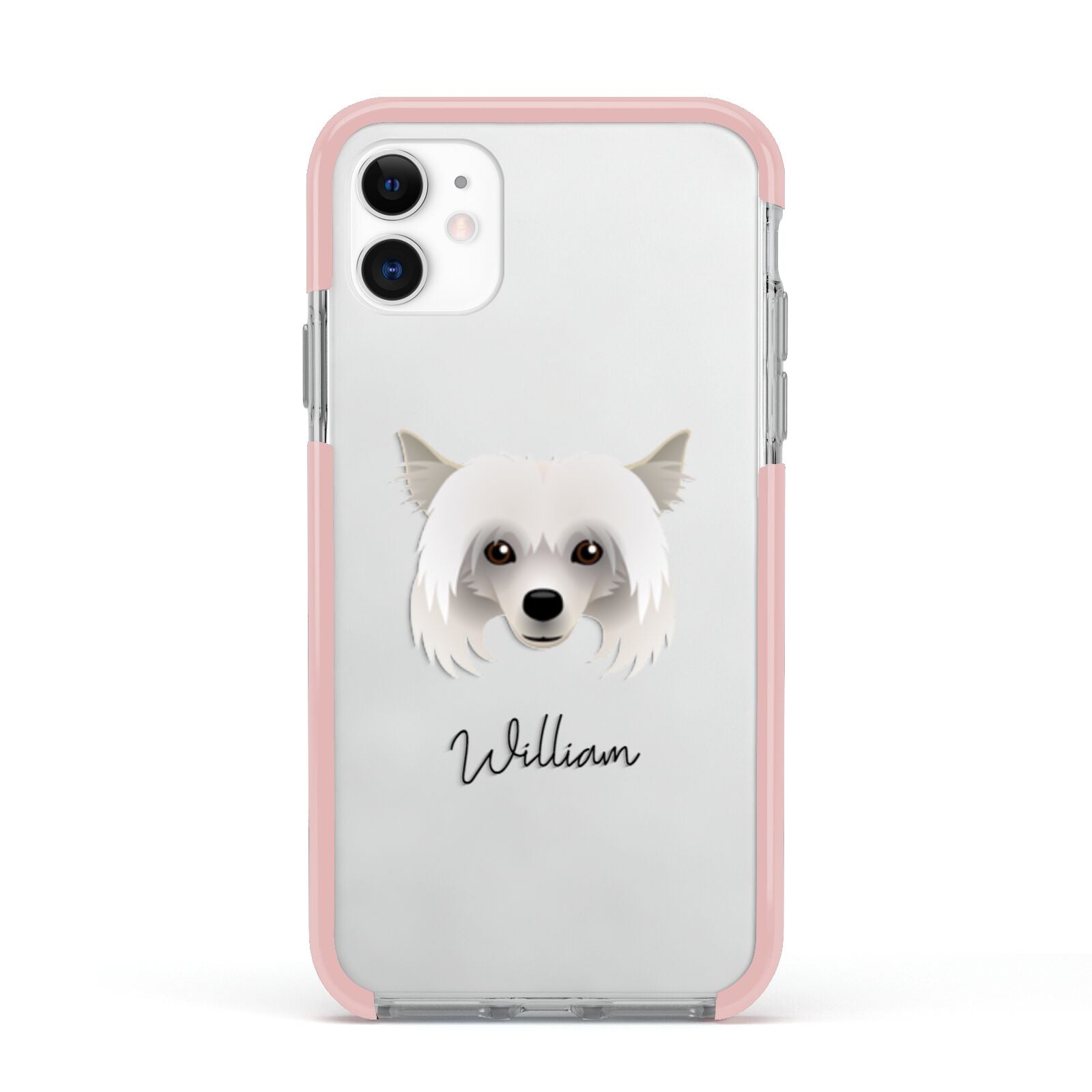 Powderpuff Chinese Crested Personalised Apple iPhone 11 in White with Pink Impact Case