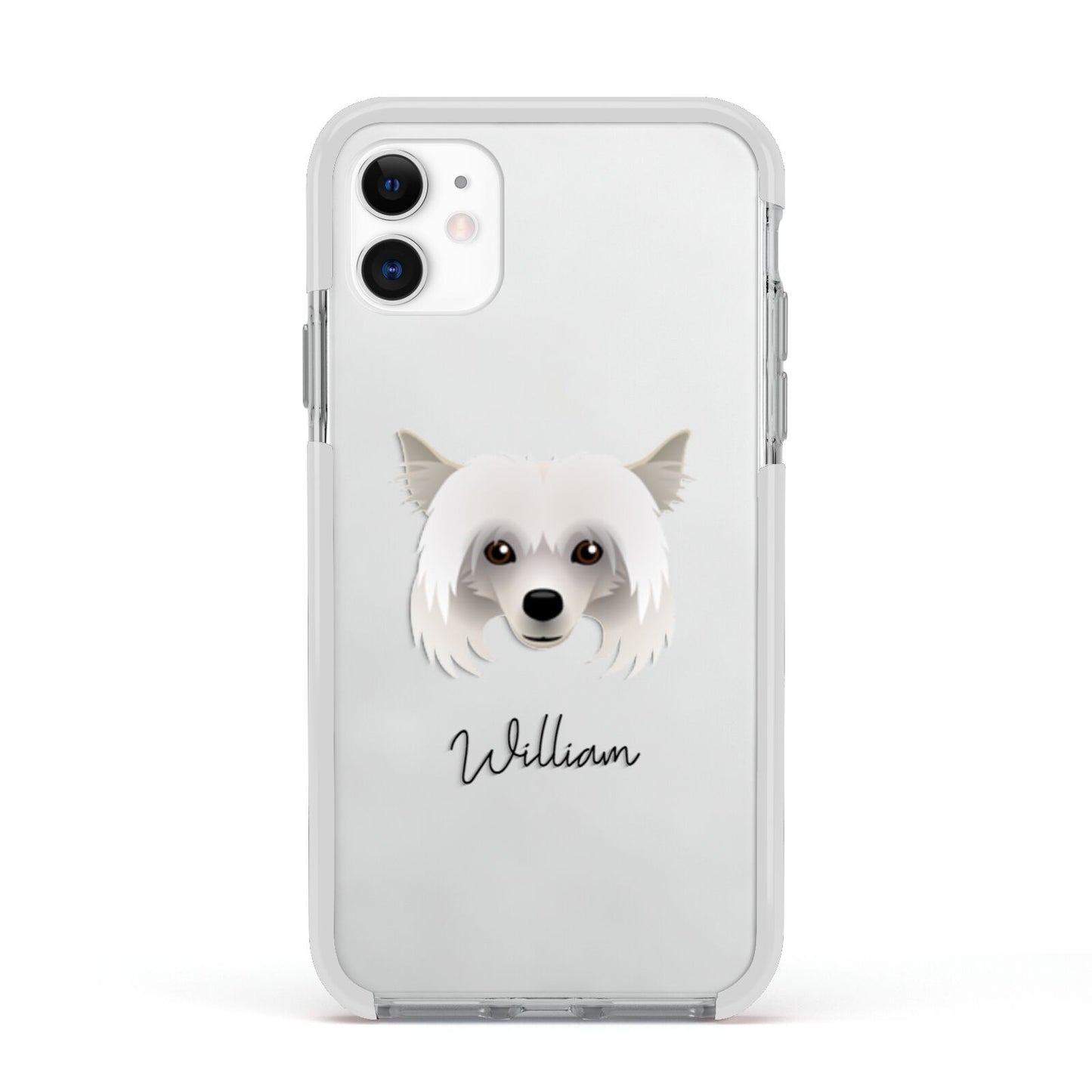 Powderpuff Chinese Crested Personalised Apple iPhone 11 in White with White Impact Case