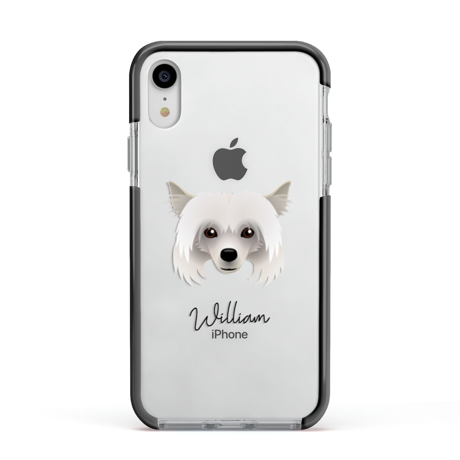Powderpuff Chinese Crested Personalised Apple iPhone XR Impact Case Black Edge on Silver Phone