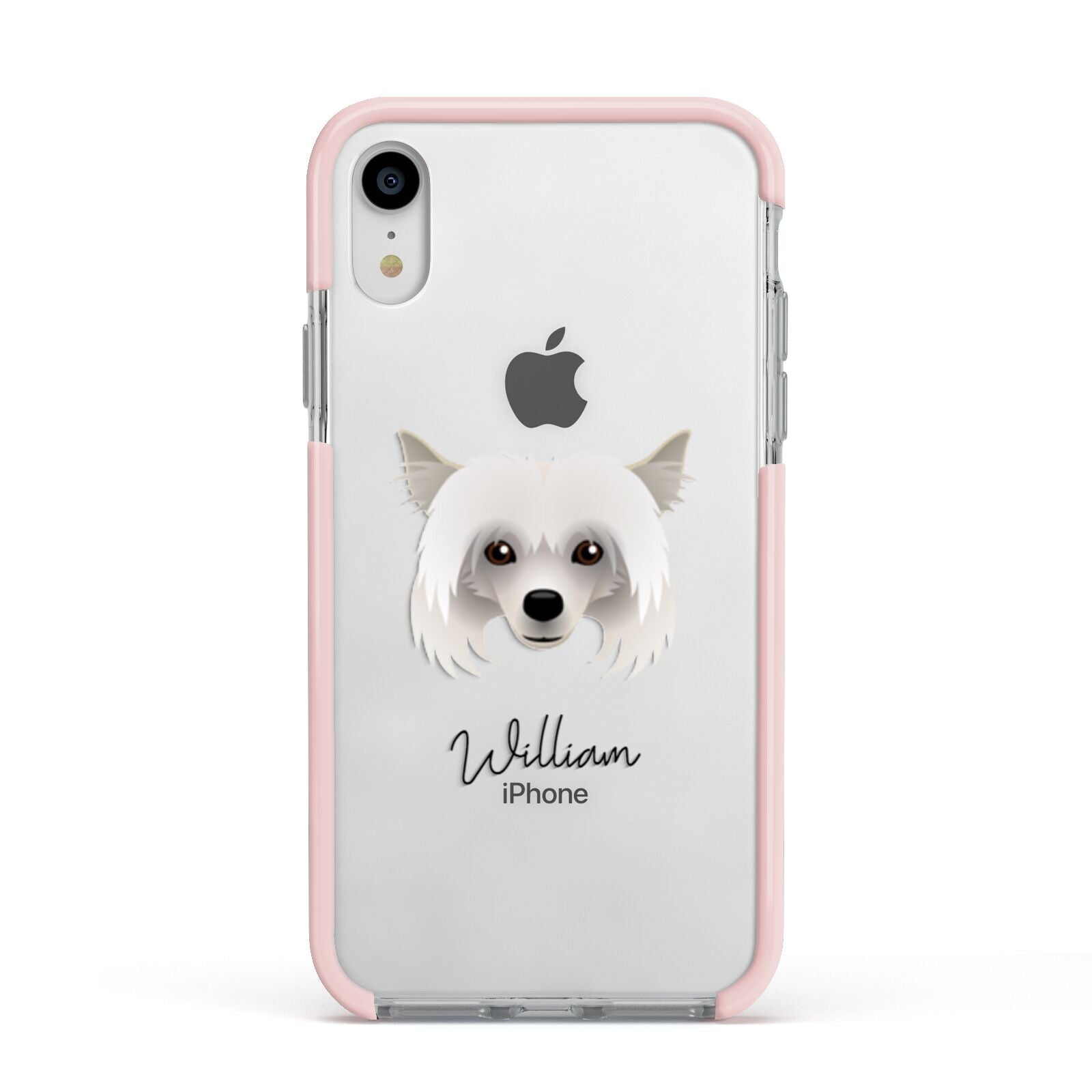 Powderpuff Chinese Crested Personalised Apple iPhone XR Impact Case Pink Edge on Silver Phone