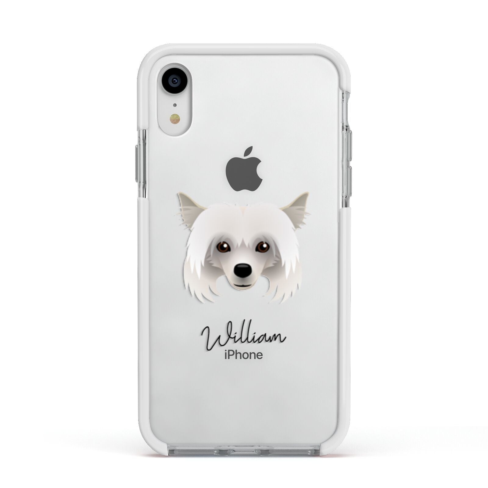 Powderpuff Chinese Crested Personalised Apple iPhone XR Impact Case White Edge on Silver Phone