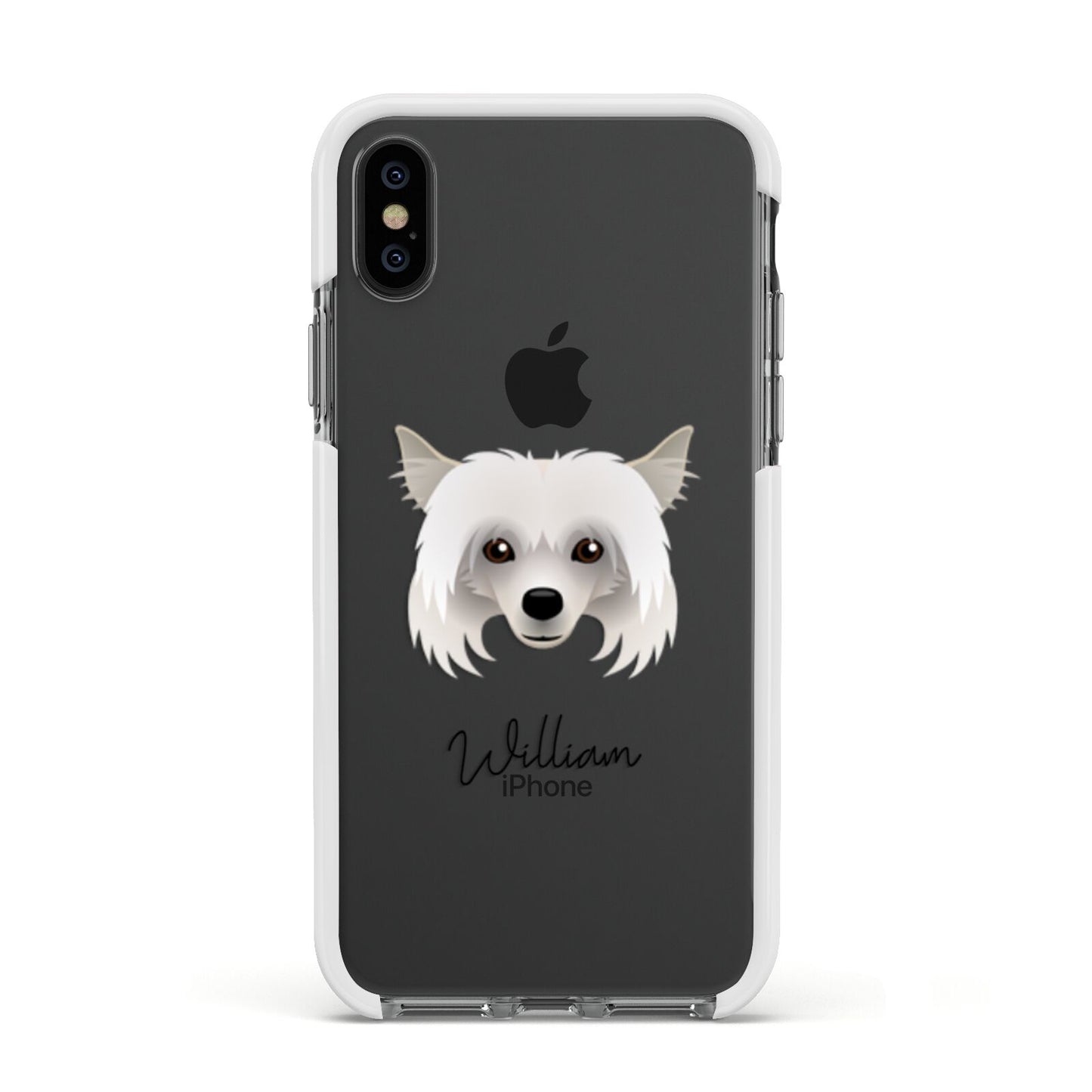 Powderpuff Chinese Crested Personalised Apple iPhone Xs Impact Case White Edge on Black Phone