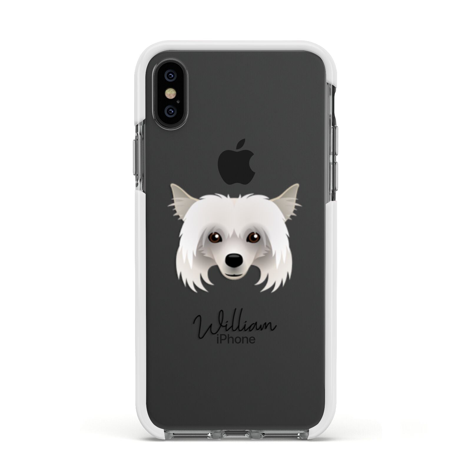 Powderpuff Chinese Crested Personalised Apple iPhone Xs Impact Case White Edge on Black Phone