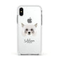 Powderpuff Chinese Crested Personalised Apple iPhone Xs Impact Case White Edge on Silver Phone