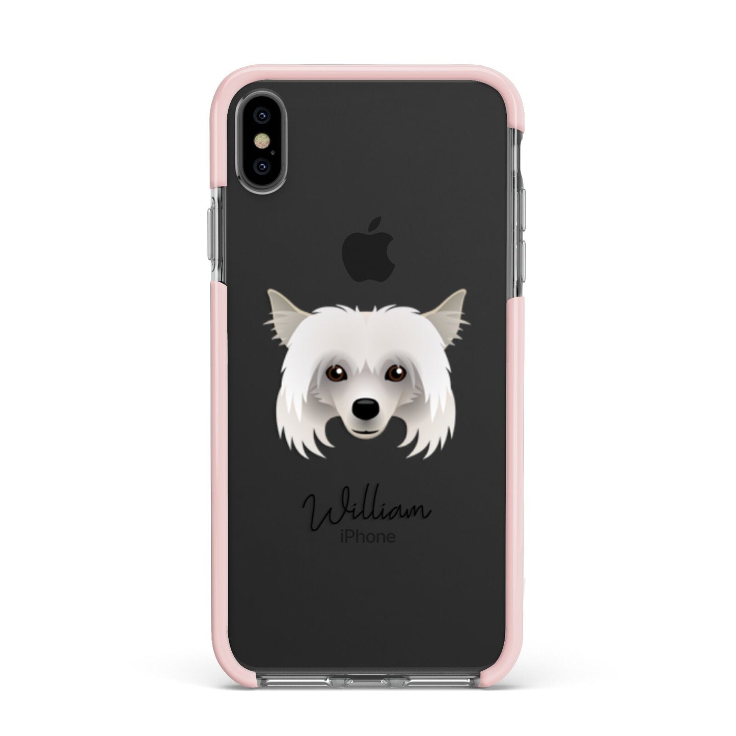 Powderpuff Chinese Crested Personalised Apple iPhone Xs Max Impact Case Pink Edge on Black Phone