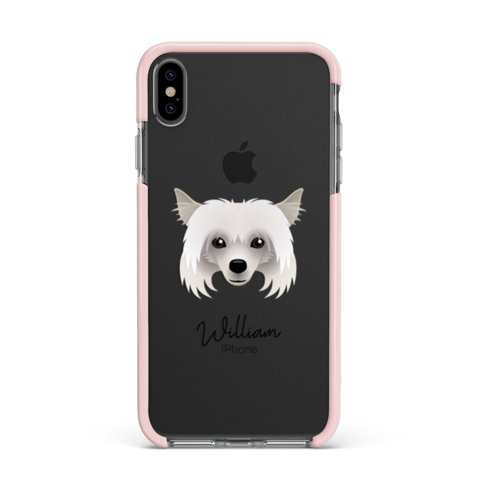 Powderpuff Chinese Crested Personalised Apple iPhone Xs Max Impact Case Pink Edge on Black Phone
