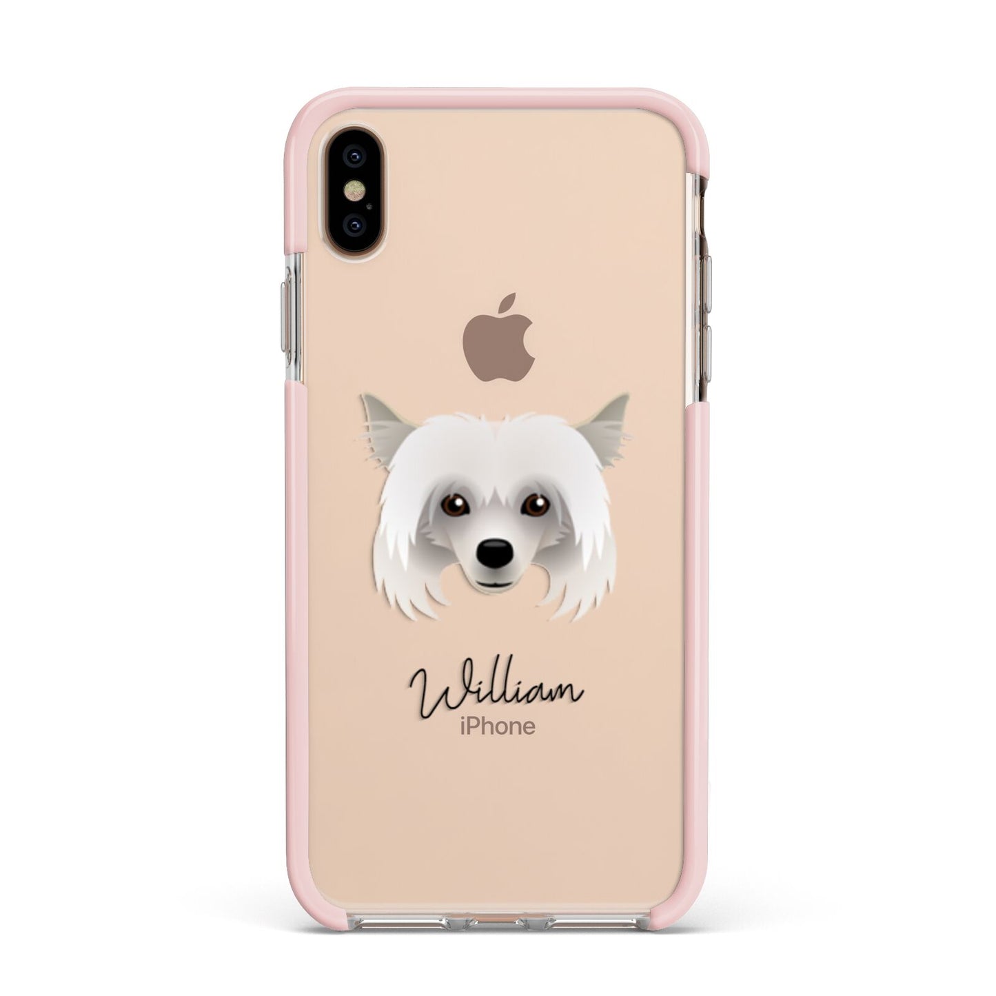 Powderpuff Chinese Crested Personalised Apple iPhone Xs Max Impact Case Pink Edge on Gold Phone