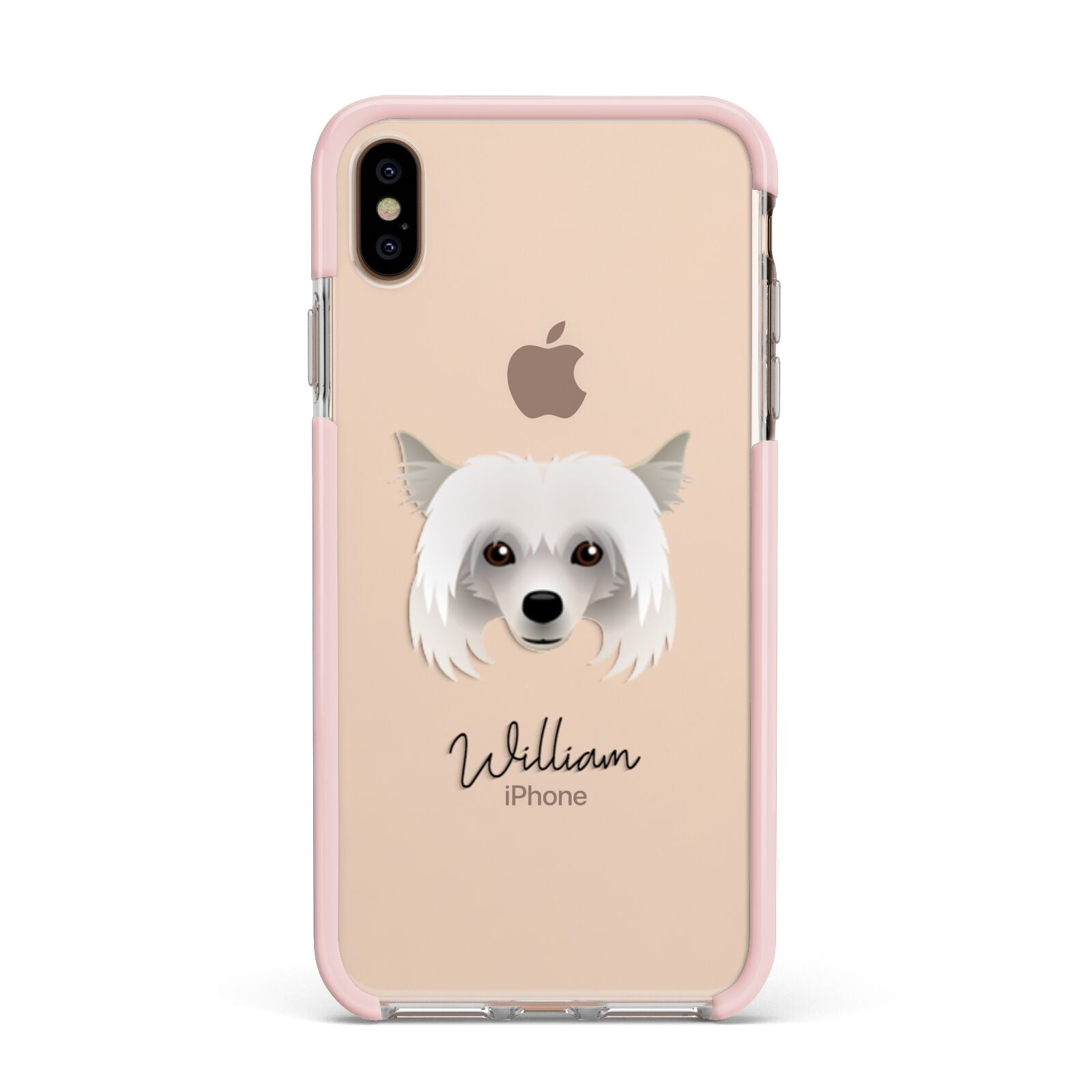 Powderpuff Chinese Crested Personalised Apple iPhone Xs Max Impact Case Pink Edge on Gold Phone