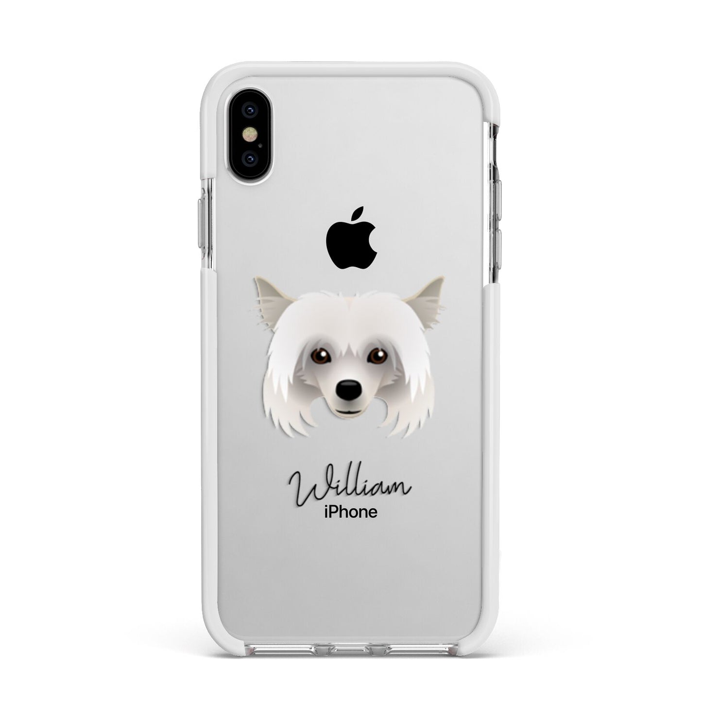 Powderpuff Chinese Crested Personalised Apple iPhone Xs Max Impact Case White Edge on Silver Phone