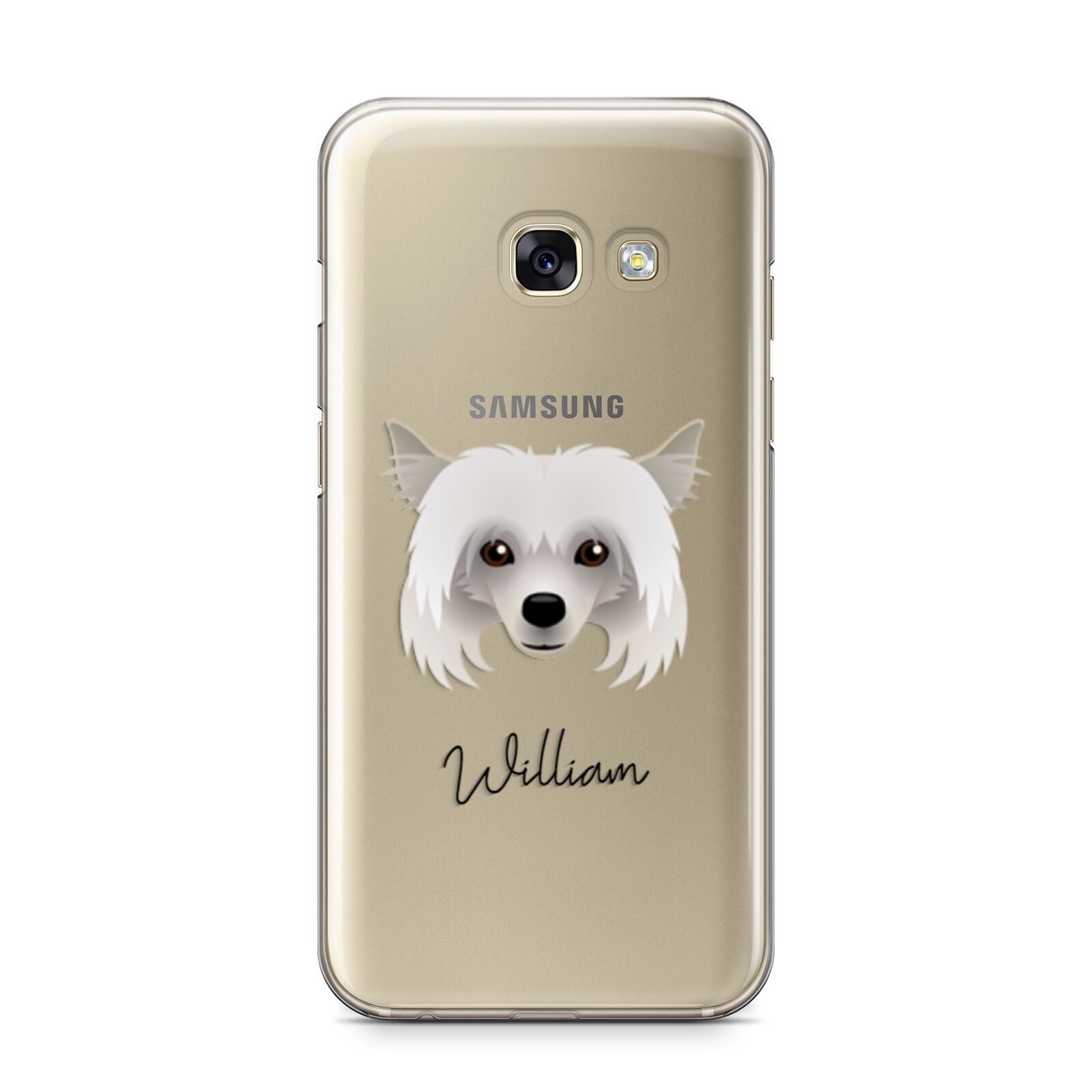 Powderpuff Chinese Crested Personalised Samsung Galaxy A3 2017 Case on gold phone