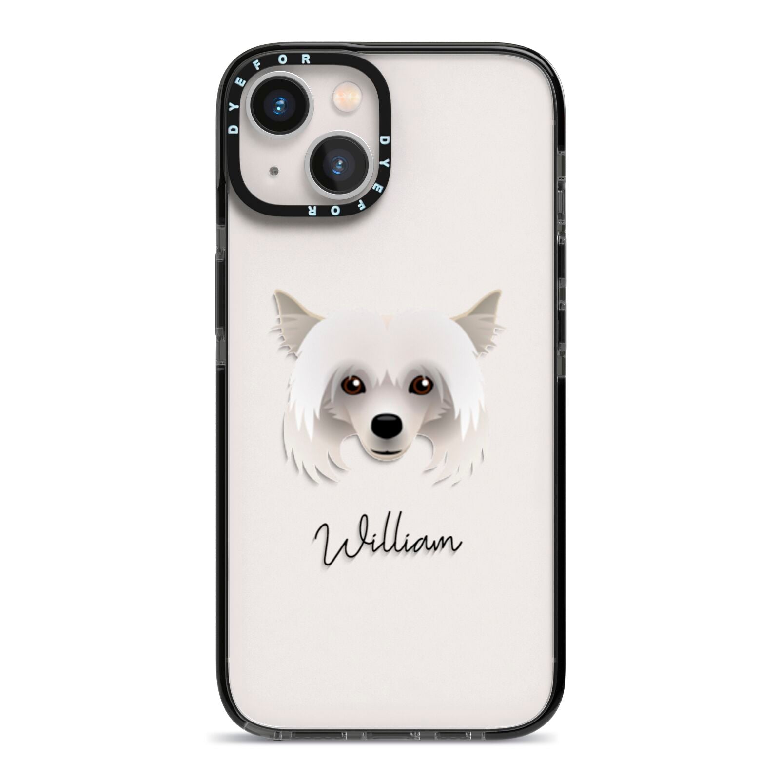Powderpuff Chinese Crested Personalised iPhone 13 Black Impact Case on Silver phone