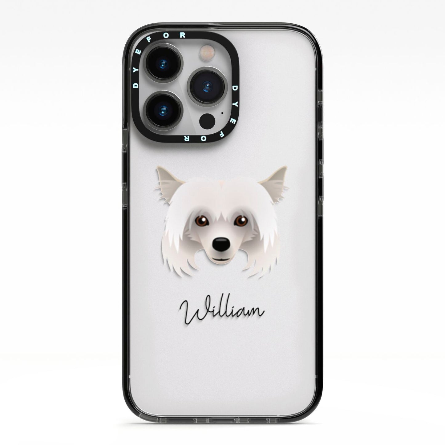 Powderpuff Chinese Crested Personalised iPhone 13 Pro Black Impact Case on Silver phone