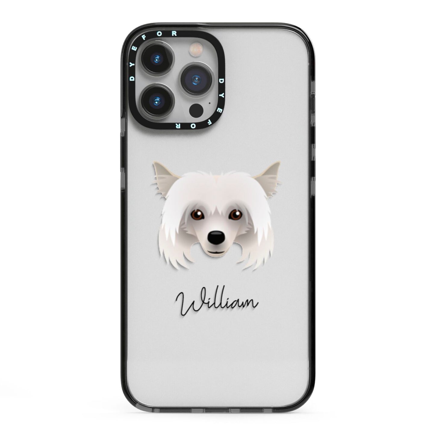Powderpuff Chinese Crested Personalised iPhone 13 Pro Max Black Impact Case on Silver phone