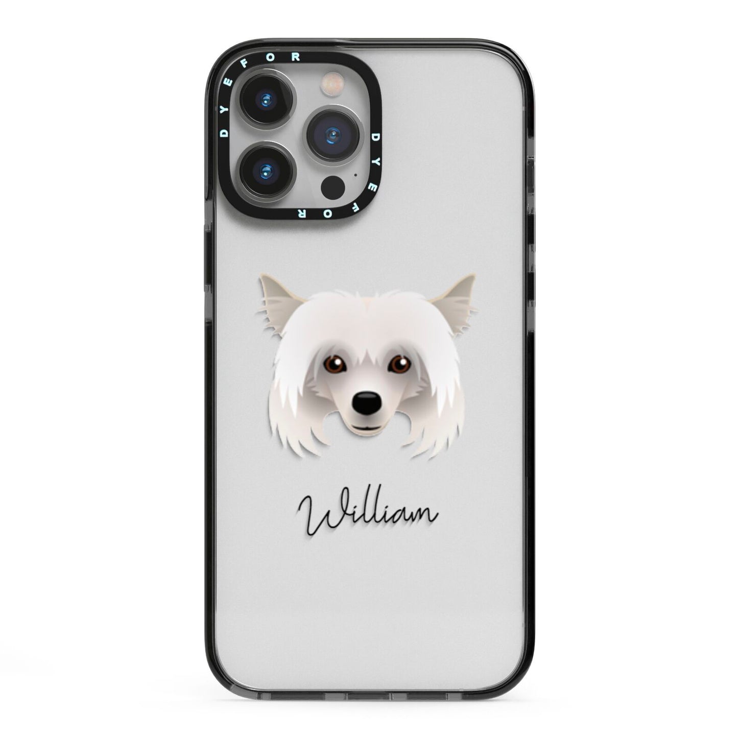 Powderpuff Chinese Crested Personalised iPhone 13 Pro Max Black Impact Case on Silver phone