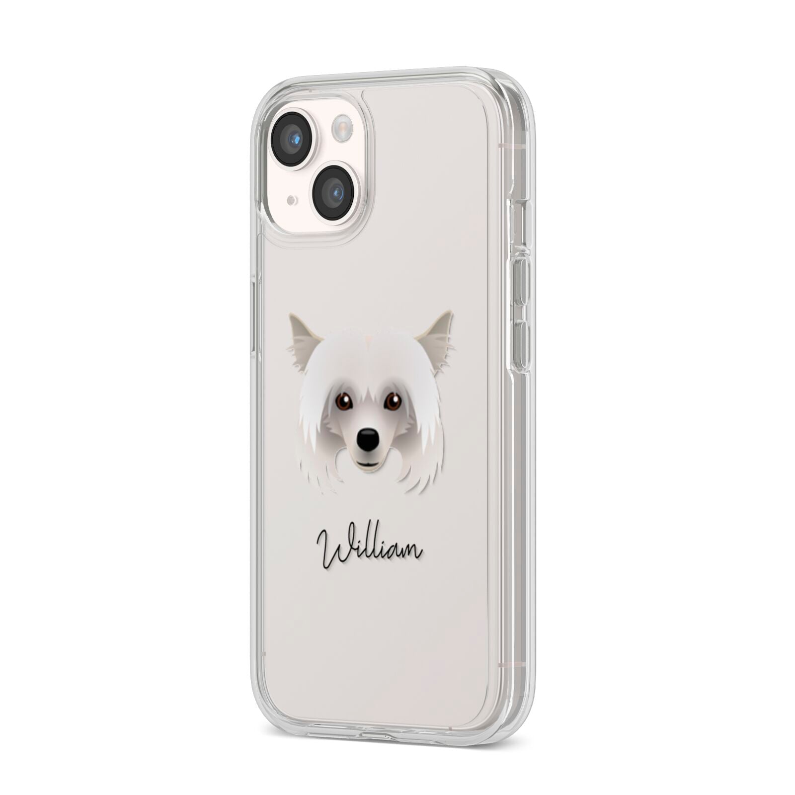 Powderpuff Chinese Crested Personalised iPhone 14 Clear Tough Case Starlight Angled Image