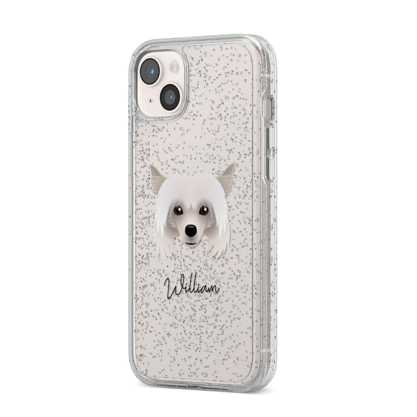 Powderpuff Chinese Crested Personalised iPhone 14 Plus Glitter Tough Case Starlight Angled Image