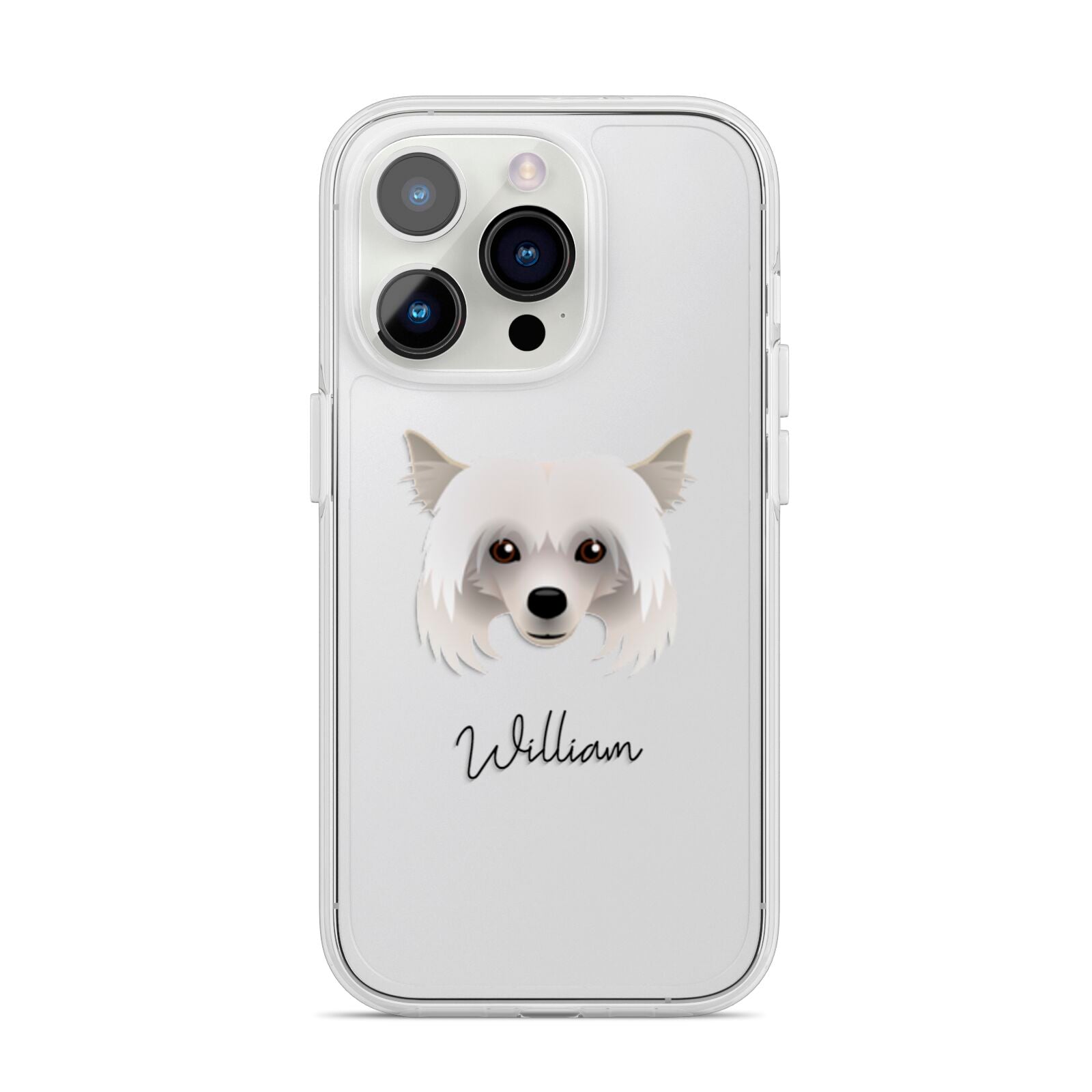 Powderpuff Chinese Crested Personalised iPhone 14 Pro Clear Tough Case Silver