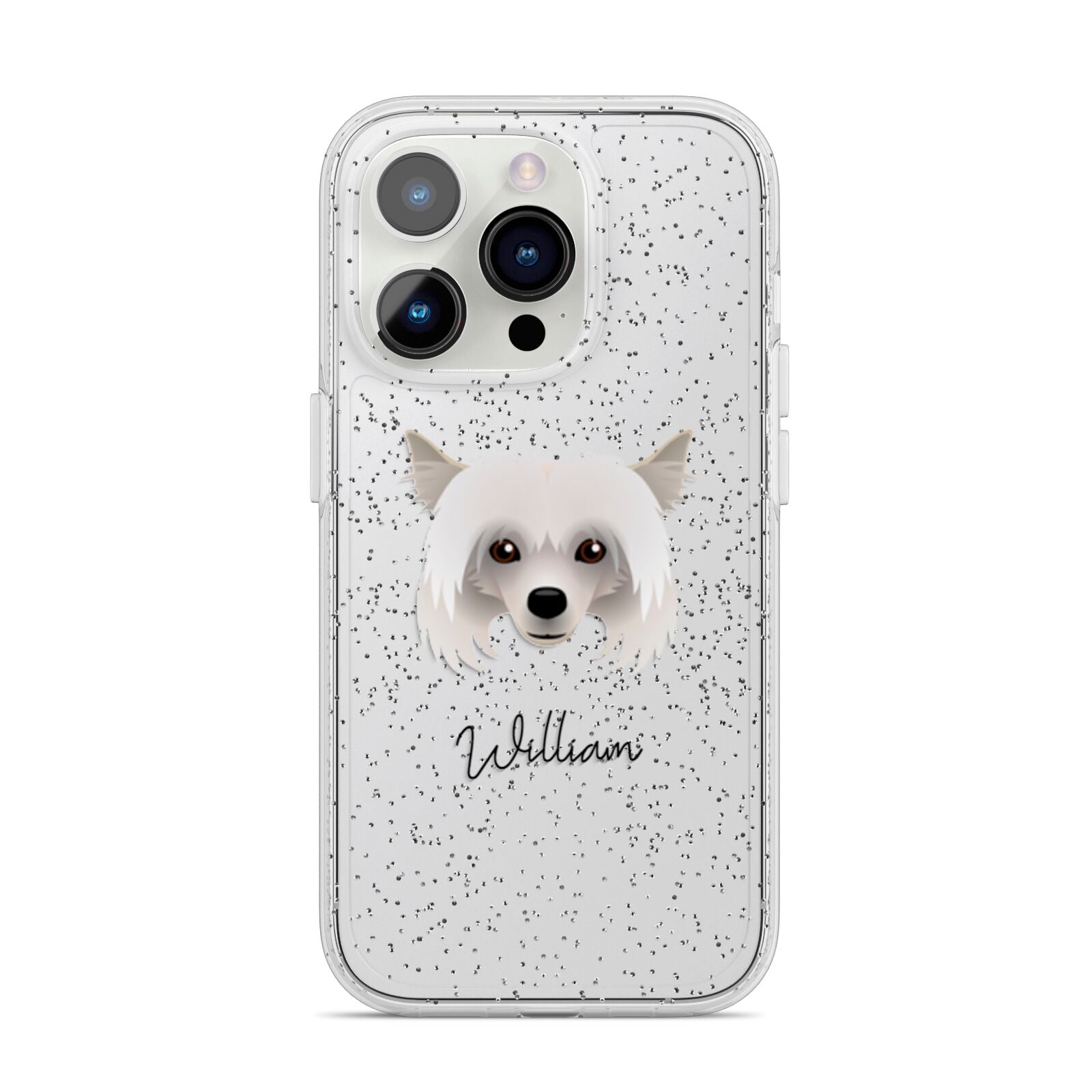 Powderpuff Chinese Crested Personalised iPhone 14 Pro Glitter Tough Case Silver